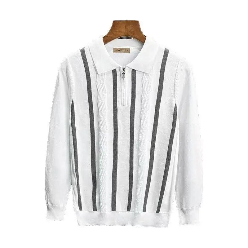 الرجعية بريتي Sle محبوك irt الرجال اللون بلو شريط سليم صالح ort Sve البلوز الحرير القطن الحرير الجليد... #4