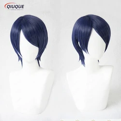 Perruque de Cosplay P5 Persona 5 Yusuke Kitagawa, cheveux courts et mélangés bleus, résistant à la chaleur, Costume de Cosplay + bonnet de perruque gratuit