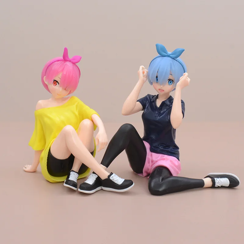 

Anime Character Rem and Ram Leisure Sportswear Sitting Posture Car Desktop Ornament Home Crafts Small Figurines & Miniatures