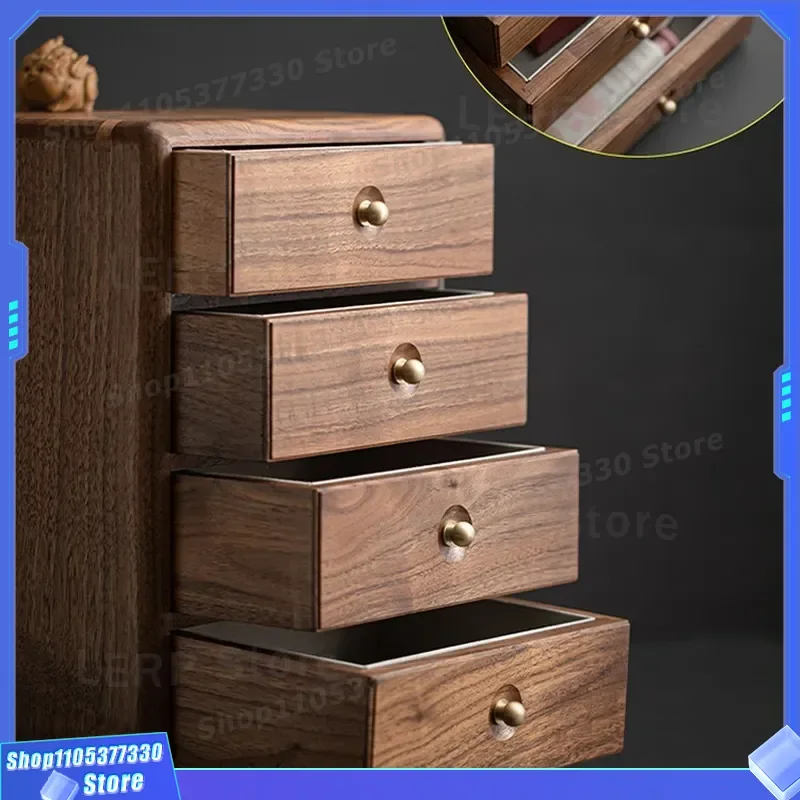 Solid Wood Walnut Jewelry Box Small Desktop Shelf Multi-layer Creative Organ Box Storage Solution for Rings Earrings and