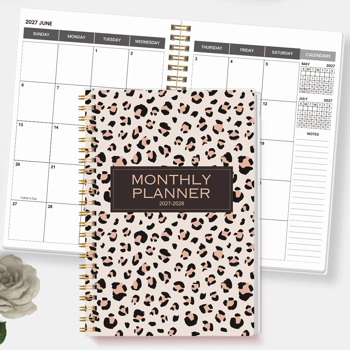 1PC Monthly Planner, Leopard Print 2027-2028 Calendar Planner, Spiral Bound Monthly Organizer for Work, Study & Daily Planning