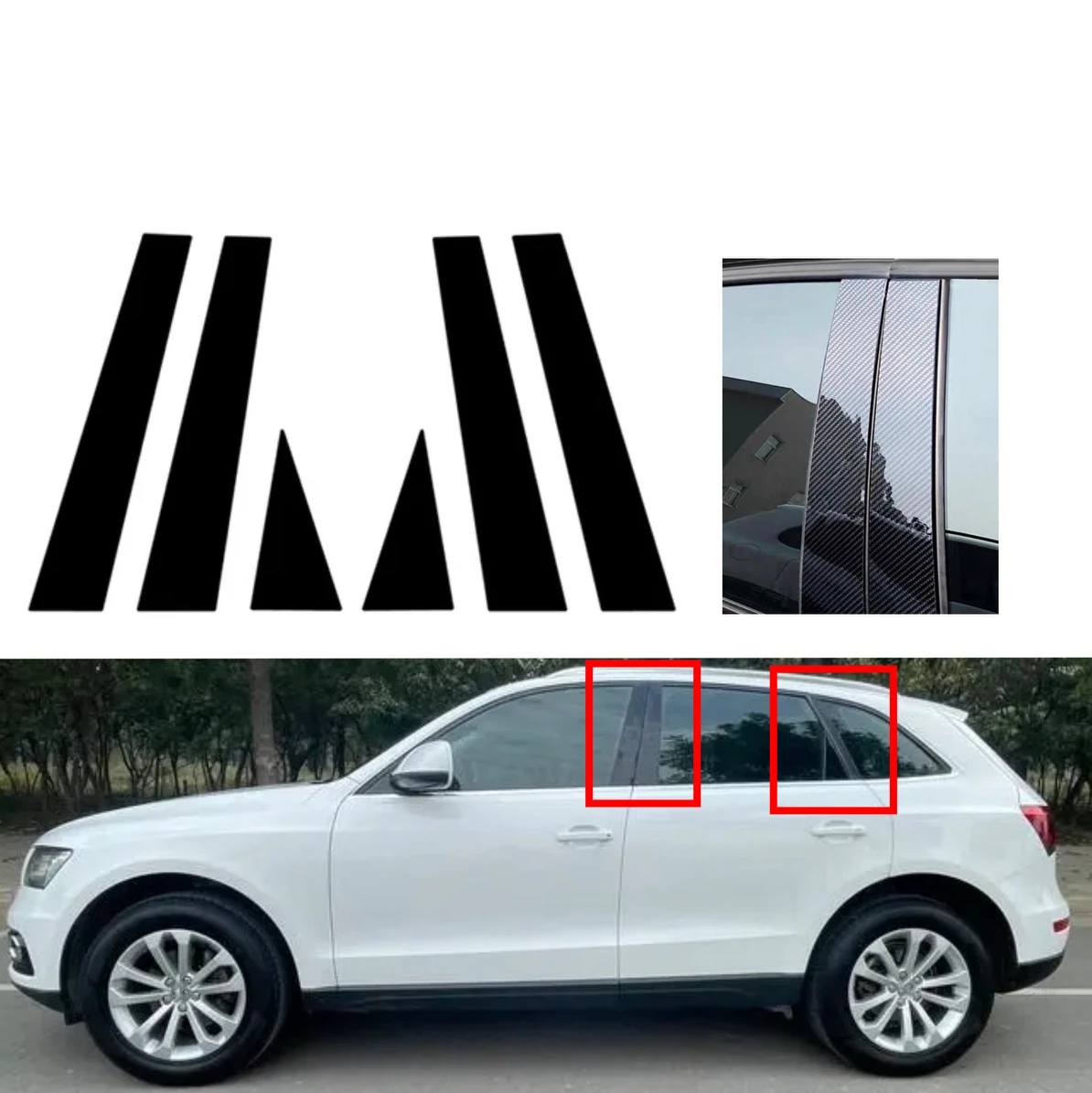 

Fit For Audi Q5 8R 2009-2011 2012 2013 2014 2015 2016 2017 6pcs Glossy Black Pillar Posts WindowTrim Column B C Sticker Cover