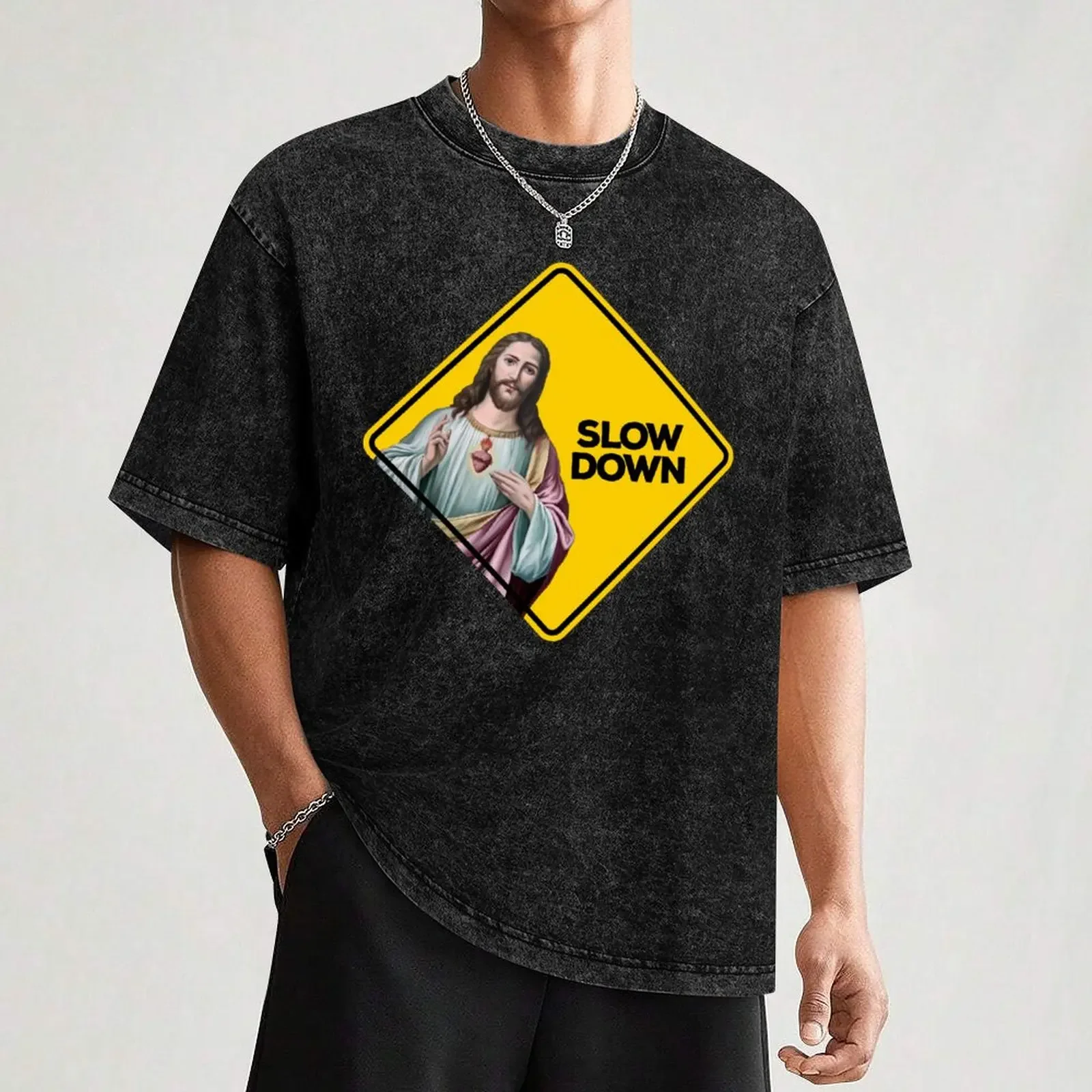 Jesus Slow Down Sign Meme T-Shirt shirts graphic tees anime stuff heavyweights  t shirt vintage plain black t  image 3