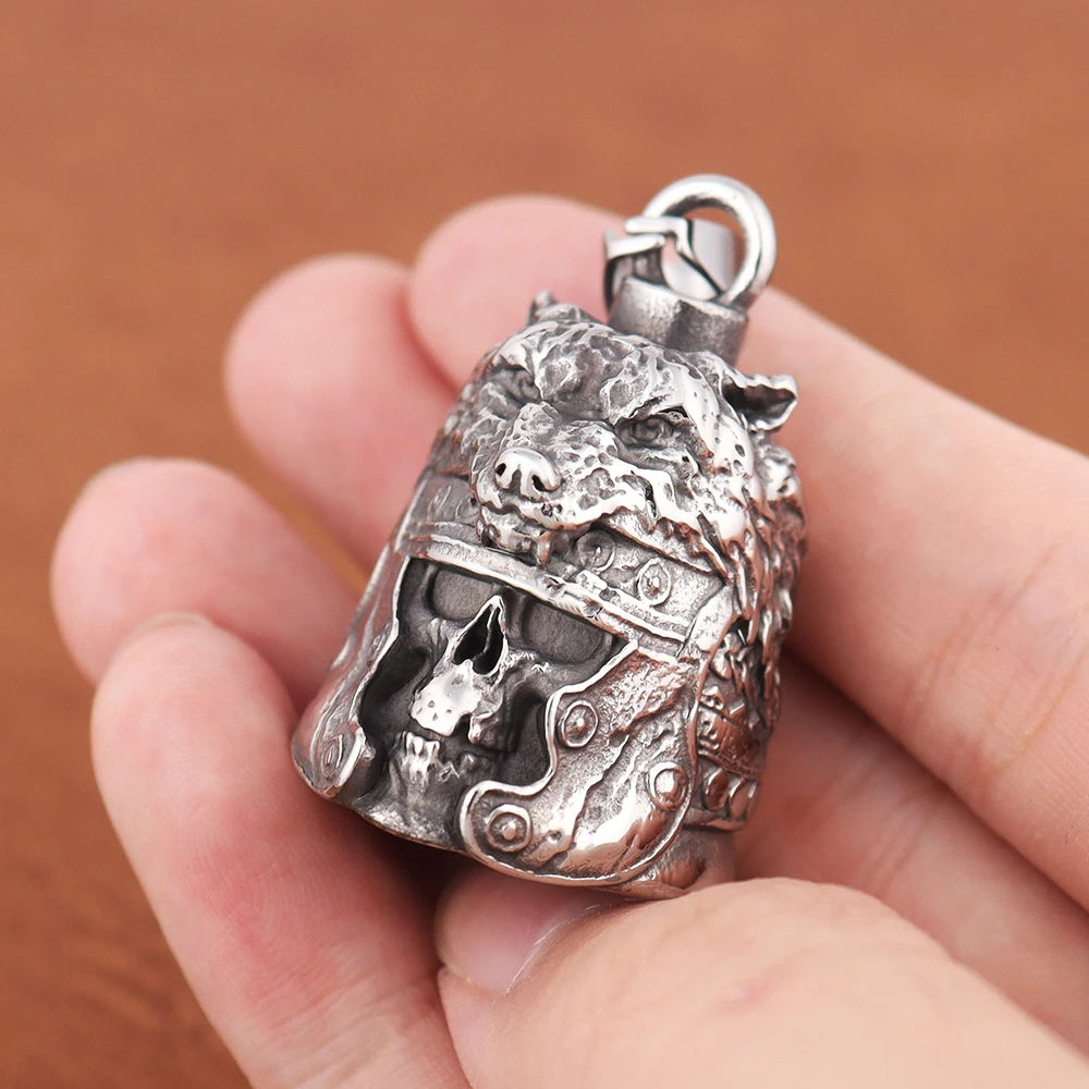 Vintage Viking Style Luck Motorcycle Biker Bell Pendant Necklace Trendy Charm Stainless Steel Guardian Bell Bicycle Accessories