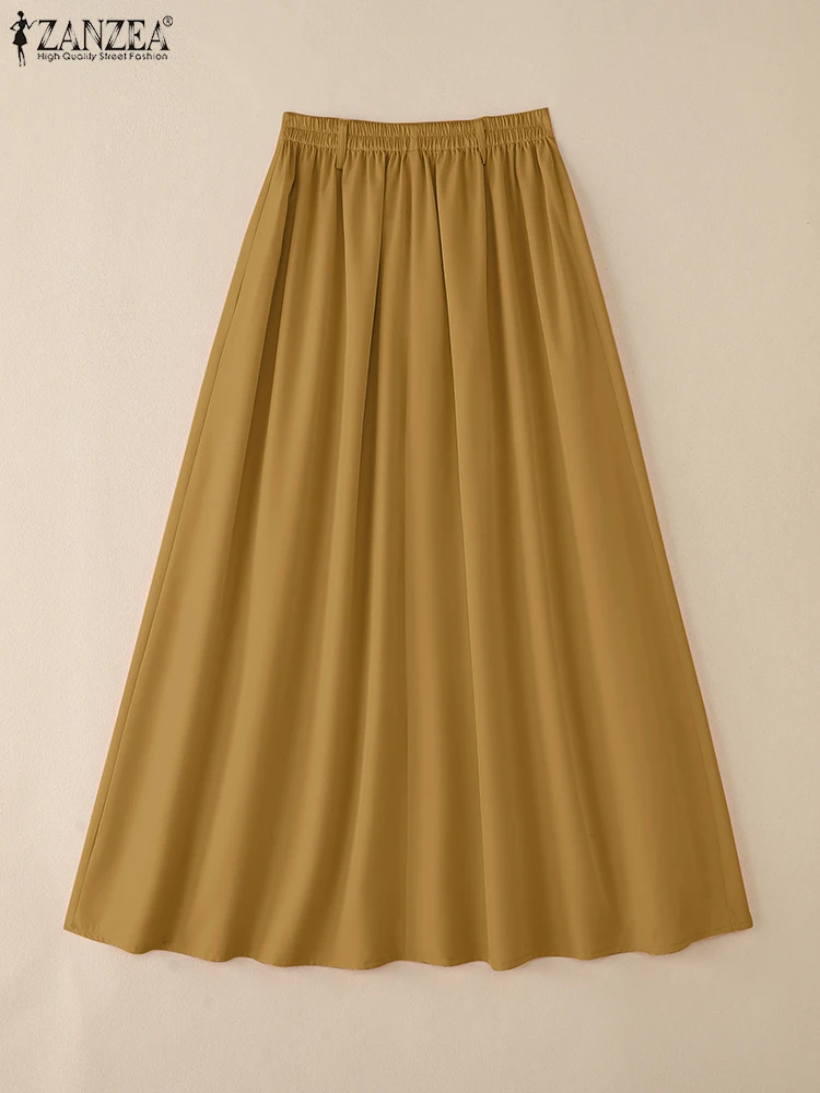 กระโปรงยาวแฟชั่นฤดูใบไม้ร่วง ZANZEA สำหรับผู้หญิง เอวยางยืด จับจีบแบบลำลอง รุ่น Faldas Saia 2025 ดีไซน์เรียบหรู เหมาะสำหรับงานปาร์ตี้ ทรงเอไลน์