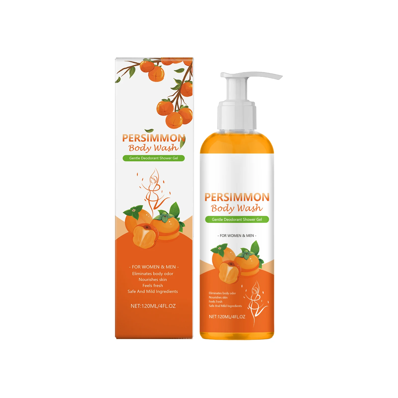 Persimmon Shower Gel Deodorizing Deep Cleaning Exfoliating Body Odor Control Lasting Refreshing Rich Foam Moisturising Body Wash