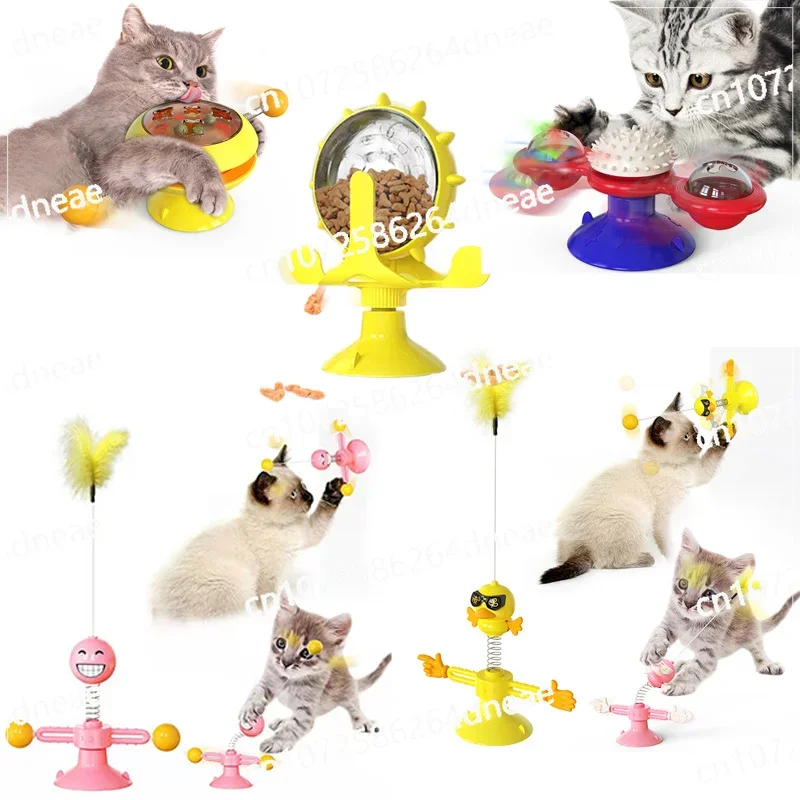 Cat windmill toy, luminous rotating scratching spring human cat toy, cat turntable toy