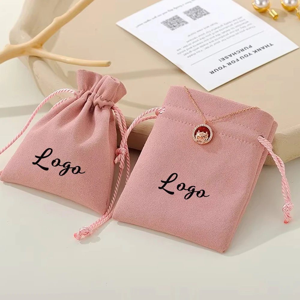 

Wholesale Microfiber High-Grade Bundle Drawstring Pocket Bags Jewelry Necklace Earring Pouches Customized Logo Storage Gift Bag