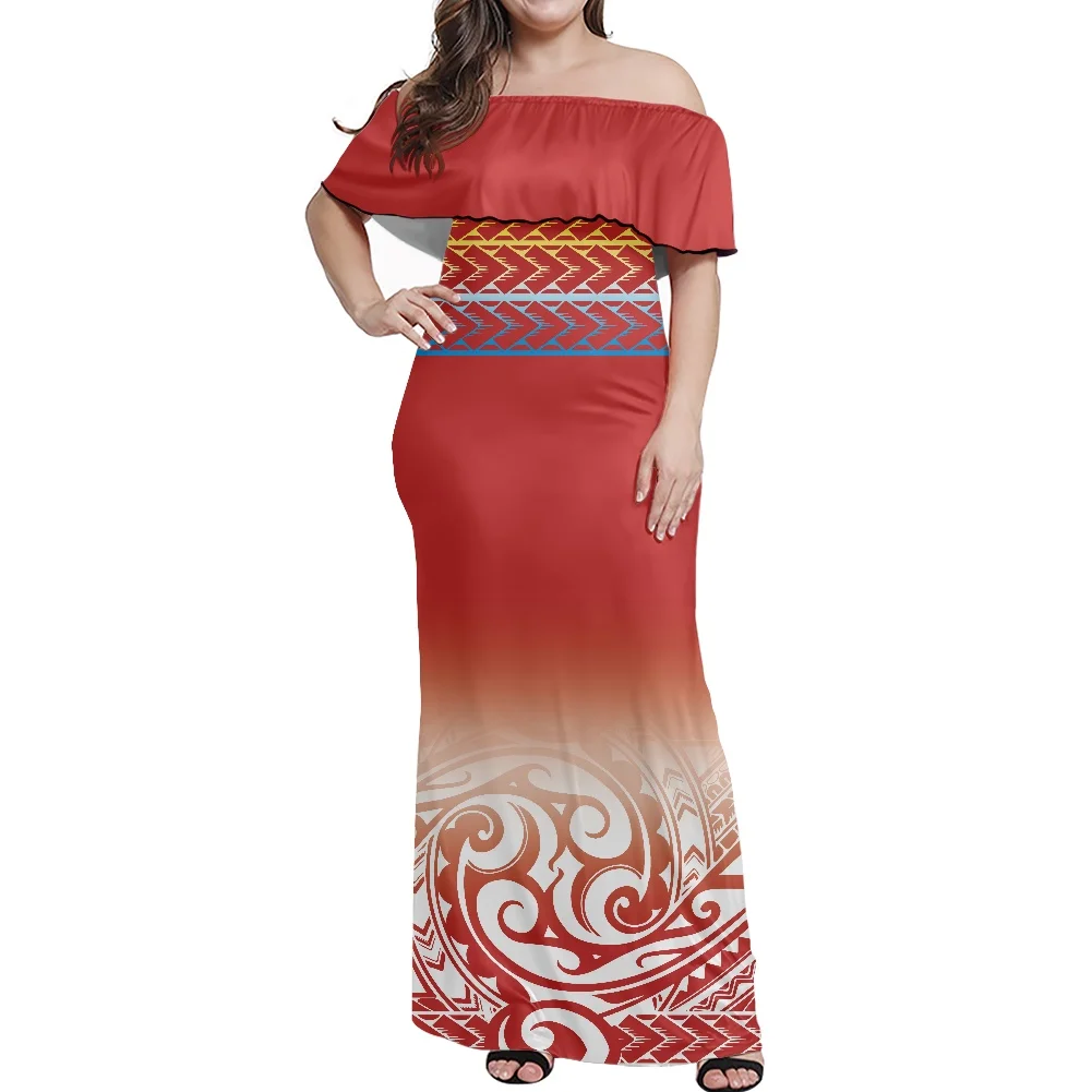 HYCOOL Wholesale Polynesian Tribal Ethnic Red Dresses For Woman Party Wedding Evening Bodycon Maxi Dresses For Women Summer 2022