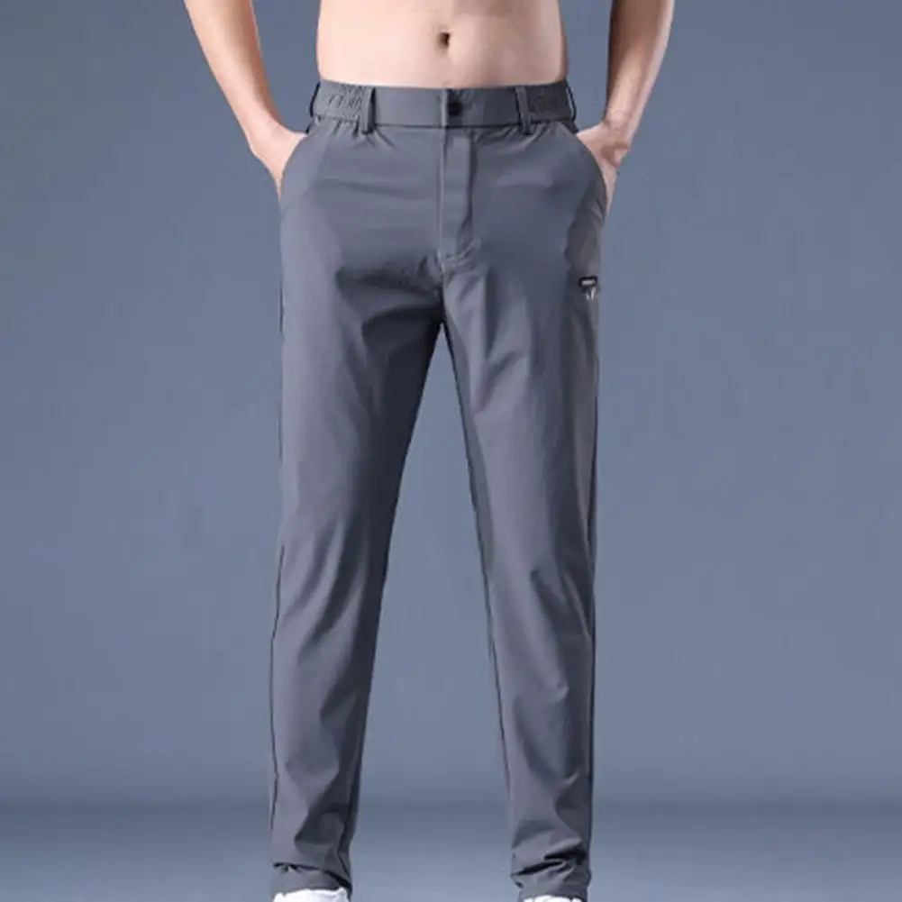 Pantalones cómodos suaves y transpirables para hombre, pantalones de cintura elástica con tecnología de secado rápido, bolsillos convenientes para