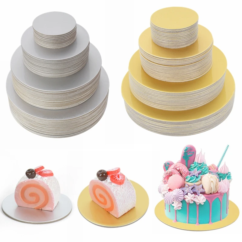 10/16/22/26cm Golden Silvery Round Cake Boards Circle Cardboard Base Cupcake Dessert Tray Birthday Party Cake Decorating Supplie