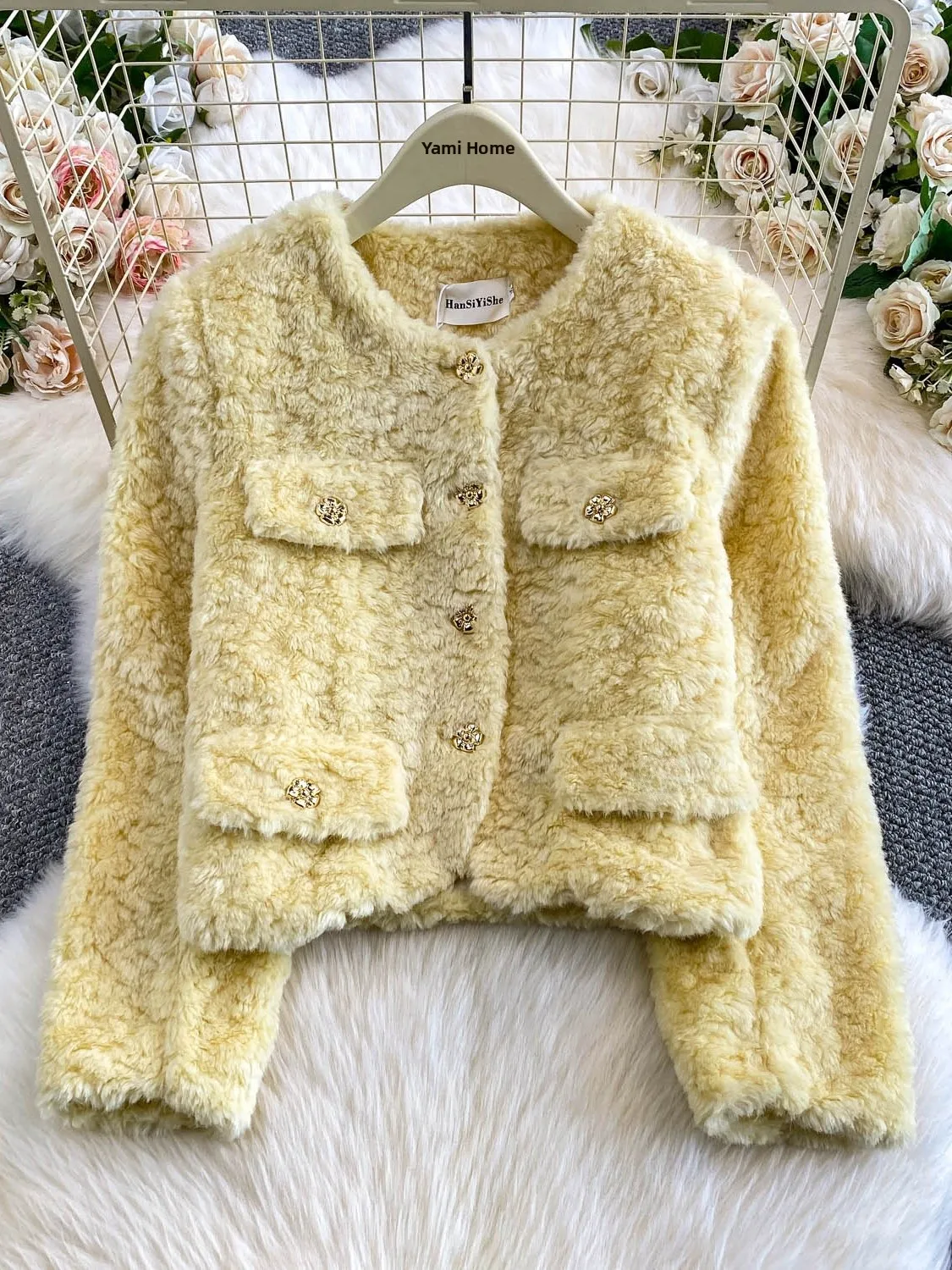 

Ele Thiened Mink Fur Coat Women's Cact Luxury Metal Bule Slimming Top ort Outerwear Commute Sle round Ne Lon...