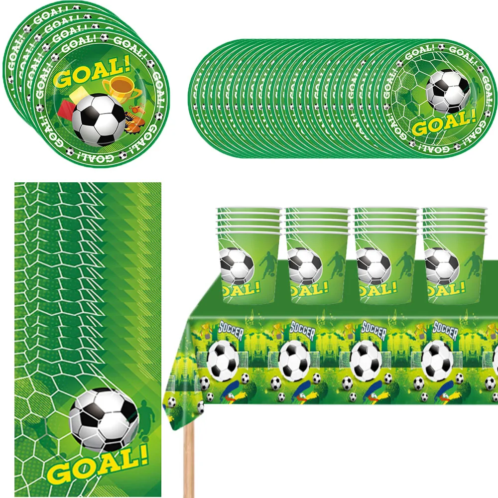 

10pcs Football Soccer Theme Party Tableware Plates Disposable Tableware Set Kids Baby Shower Party Supplies Decor Wholesale