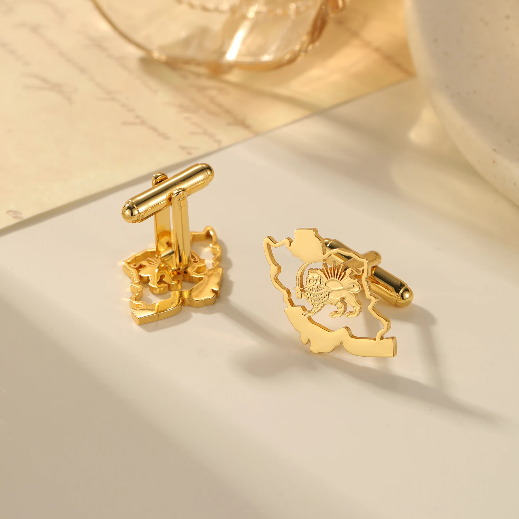 A Pair National Map Cufflinks Waterproof Stainless Steel 18k Gold Cufflinks Personalized Cufflinks Gifts for Men Husband's Gift