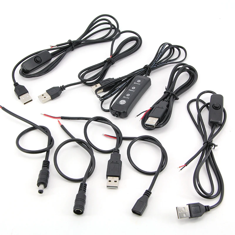 5v USB 2.0 dc mirco męski żeński przełącznik regulowane przedłużenie zasilacza złącze ładowania diy kabel naprawczy do wentylatora DC