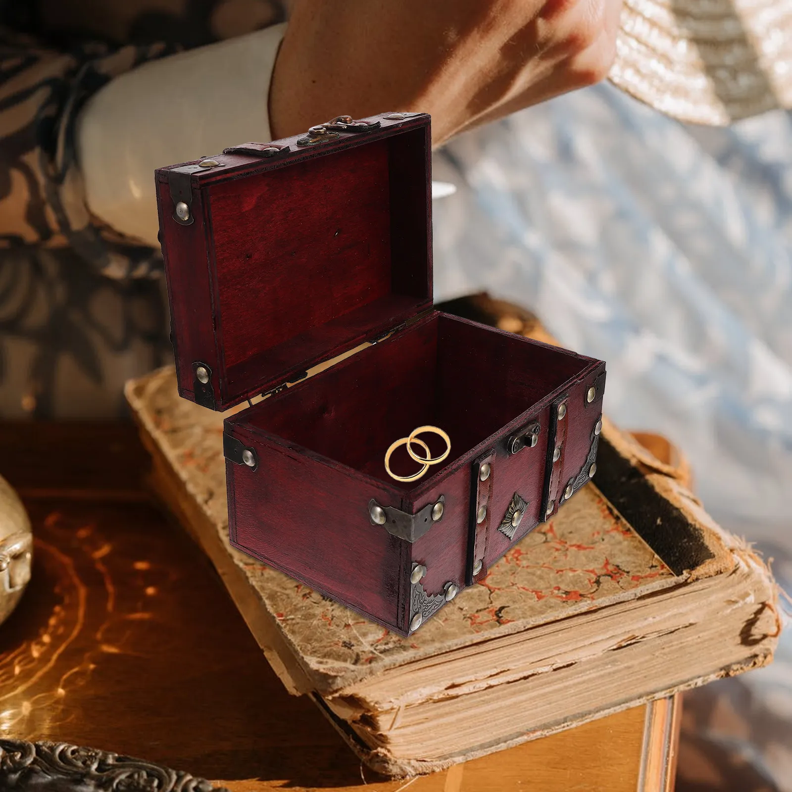 

Wooden Jewelry Organizer Box Vintage Buckle Latch Jewelry Storage Container Trinket Case Retro Gift Box Trinket Case