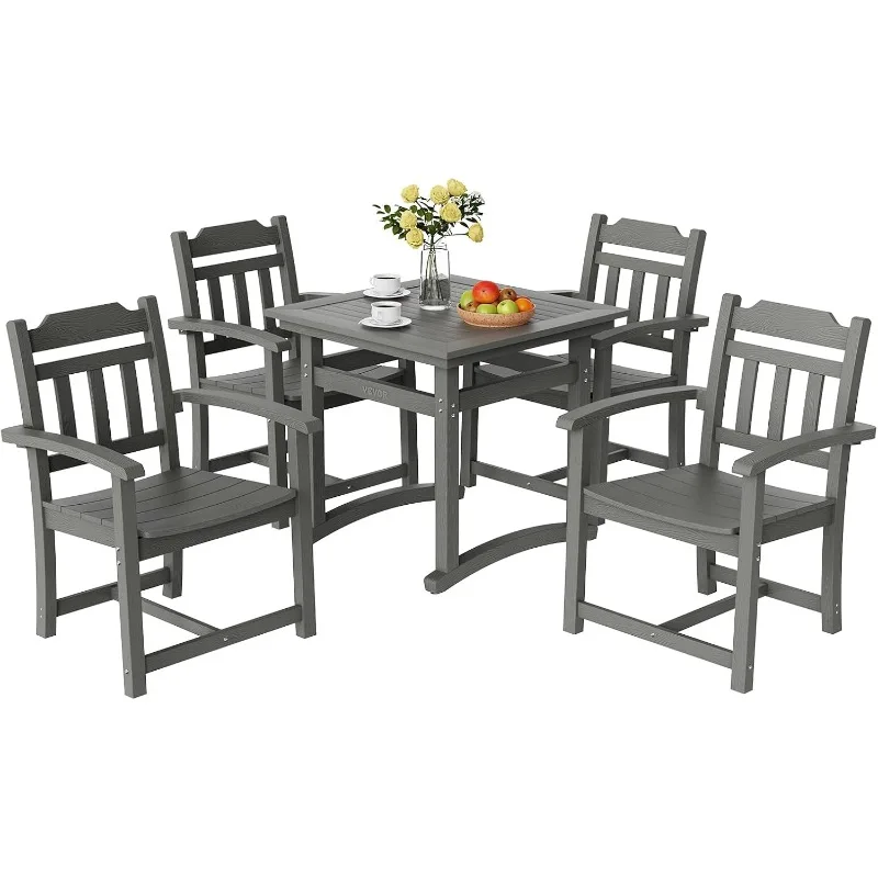 Outdoor HIPS Patio Dining Set, 5 Pieces Patio Table and Chairs Set, All Weather Garden Square Furniture Table Sets