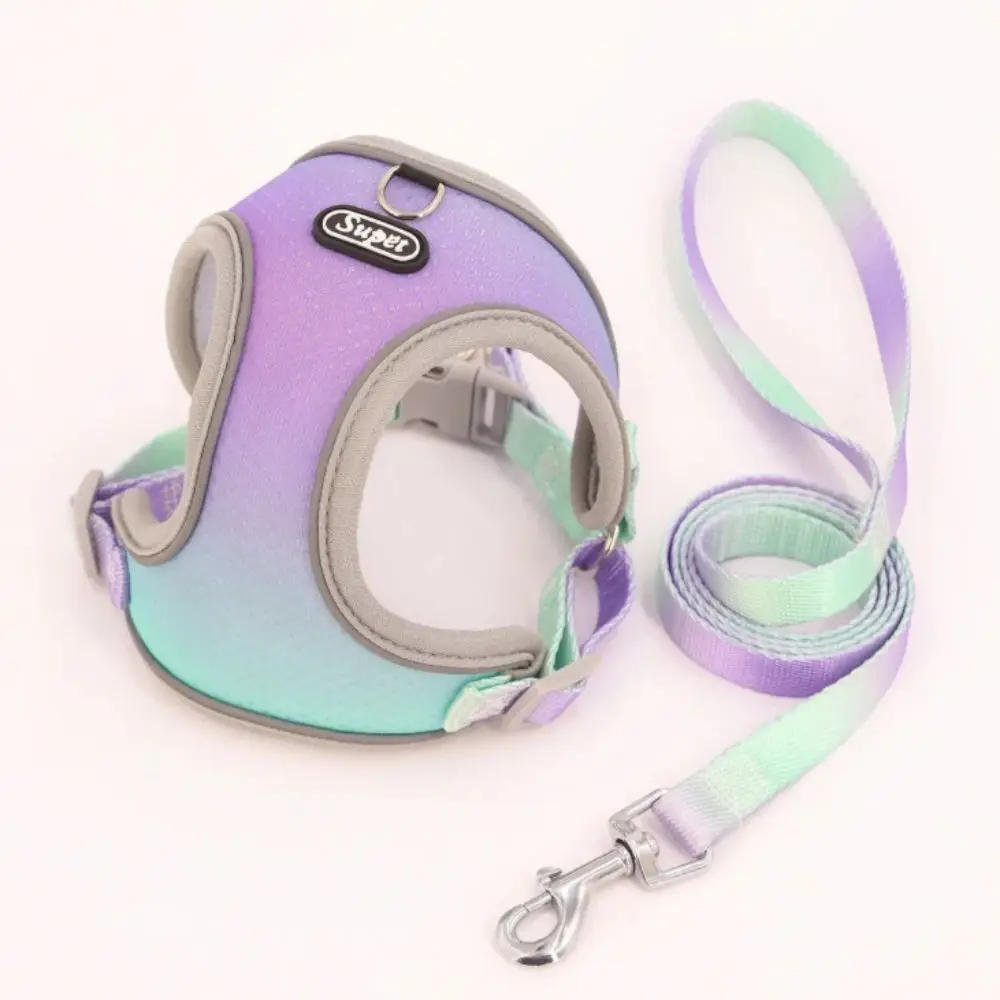 

Gradient Color Dog Harness Vest with Reflective Strap Adjustable Dog Chest Back Dog Leash Universal Breathable Dog Walking Leash