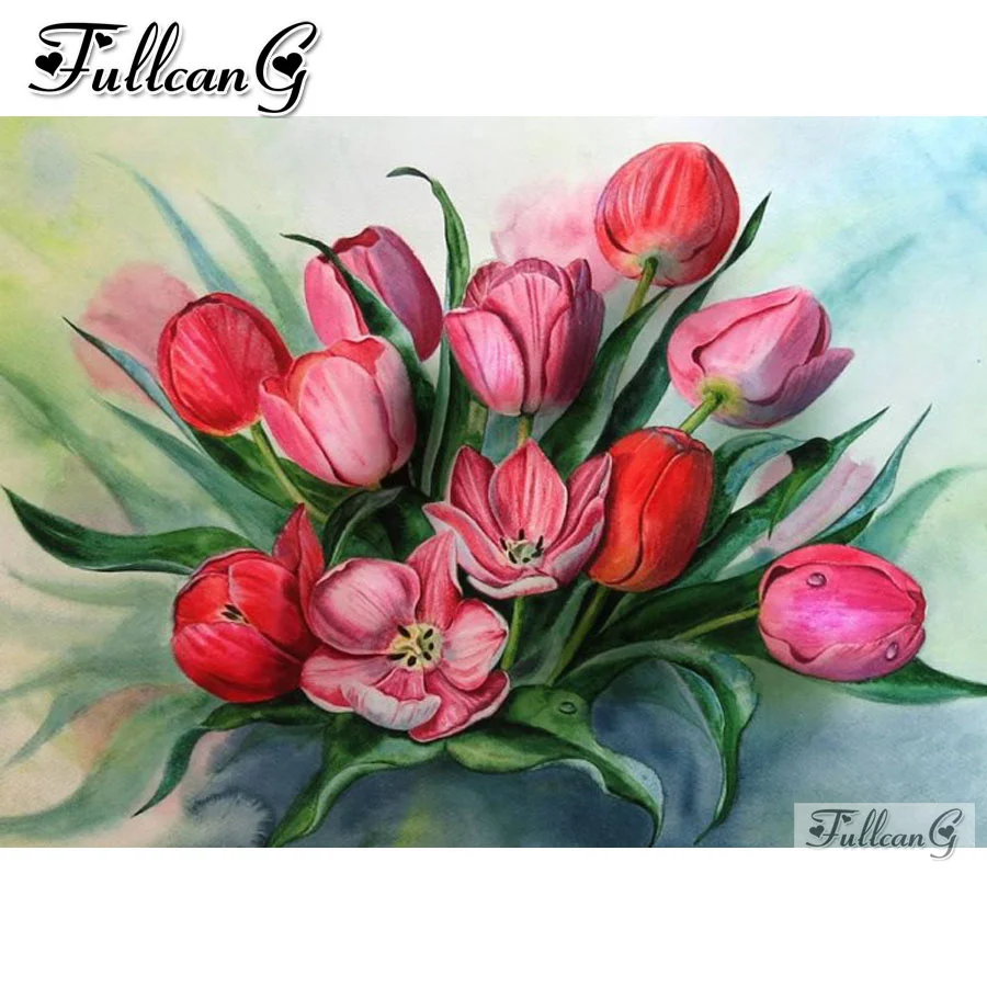 red tulips 5d diy diamond painting cross stitch full drill rhinestone embroidery flowers mosaic picture wall decor AA3580