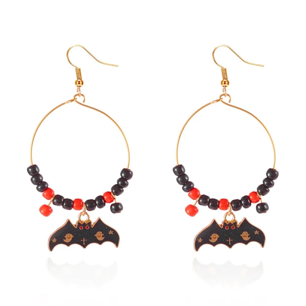 

Aesthetic Beads Halloween Earrings Skull Circle Pumpkin Hoop Earrings Bat Cat Ghost Dangle Earrings Girls