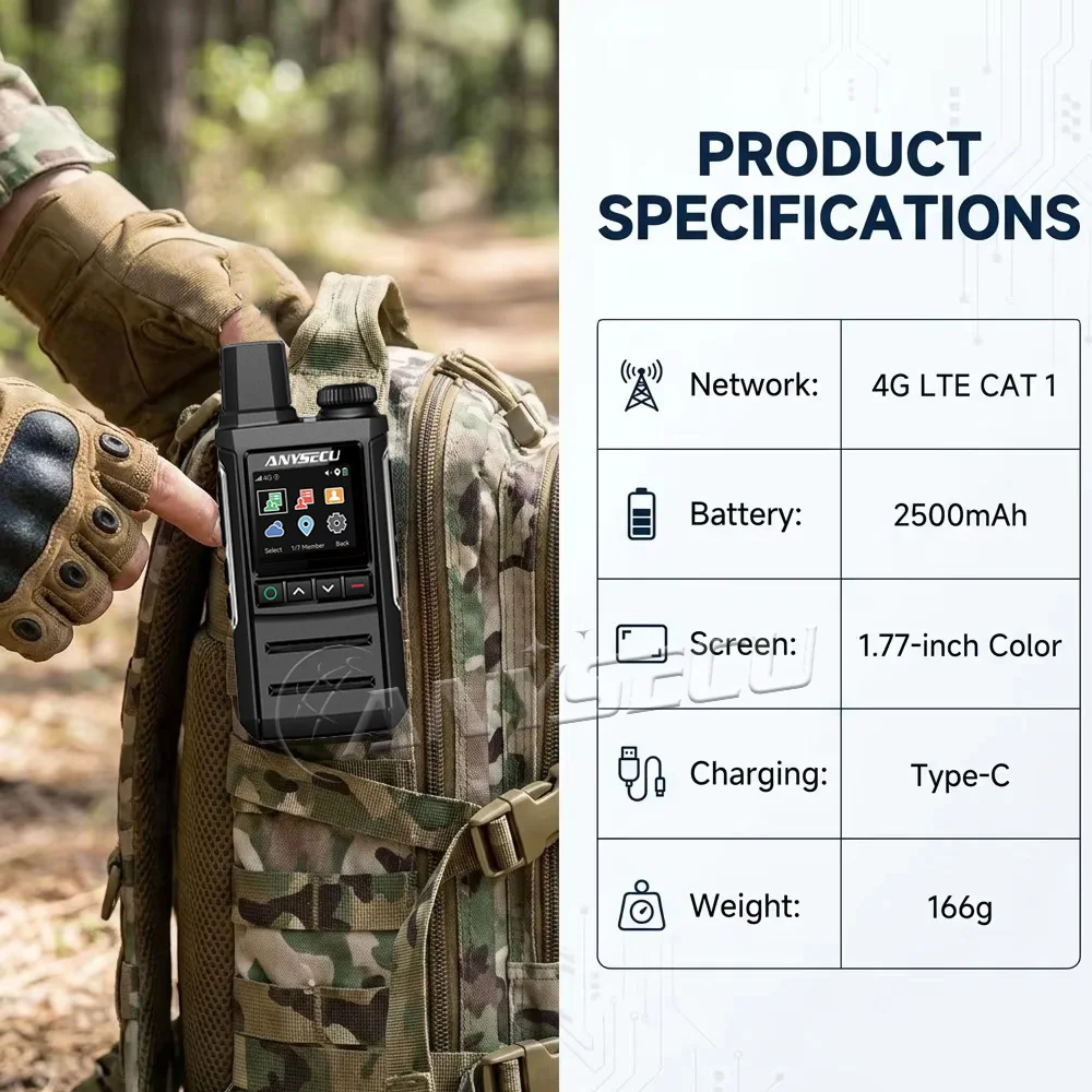 Anysecu C505 4G LTE Walkie Talkie Slim Metal Dual SIM 1.77