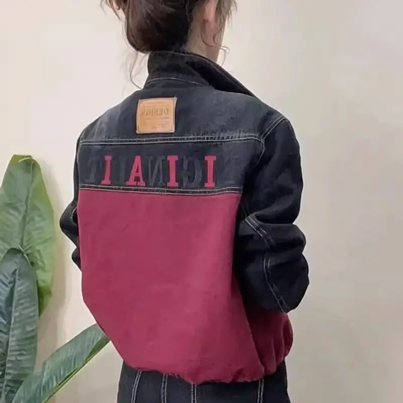 2026 Autumn Winter New Chic Denim Jacket Outwear Women's Fashion Stitching Short Korean Loose All-Match Collar Jeans Coat Tops