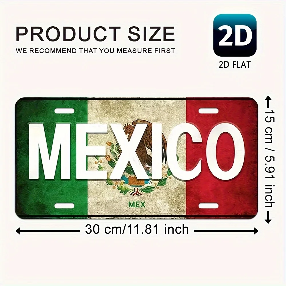 ,  Retro Mexico Flag Metal Wall Art -  License Plate Design with Bold 