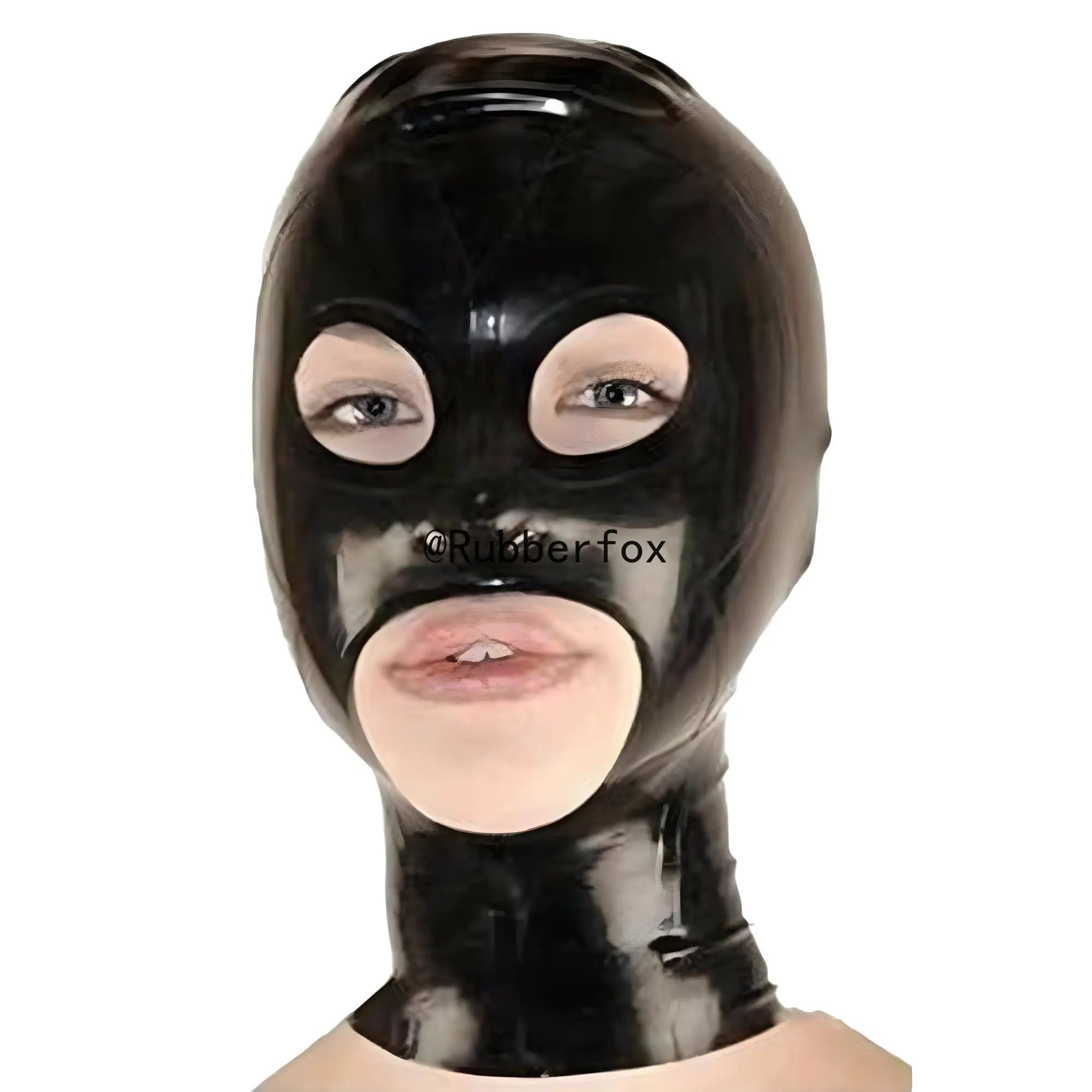 

Черный латексный капюшон по индивидуальному заказу, молния сзади, открытый большой рот и глаза, резиновая маска, маска для клуба косплея