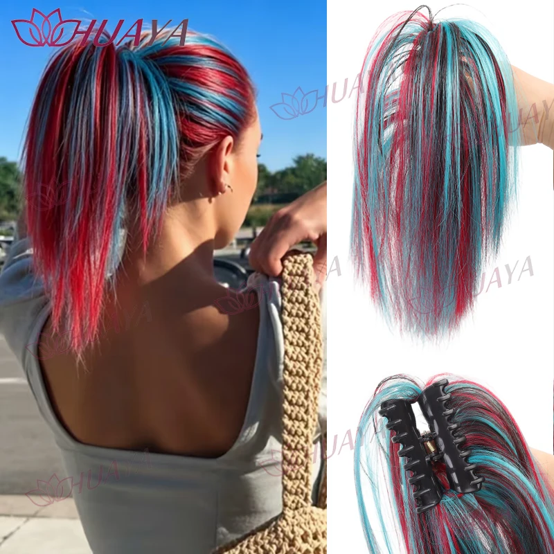 

Women's Synthetic Instant Updo Hairstyle, Light Curls, Elegant Claw Clip Design, Mixed‑Color Short Chignon Hair Extensions, Easy
