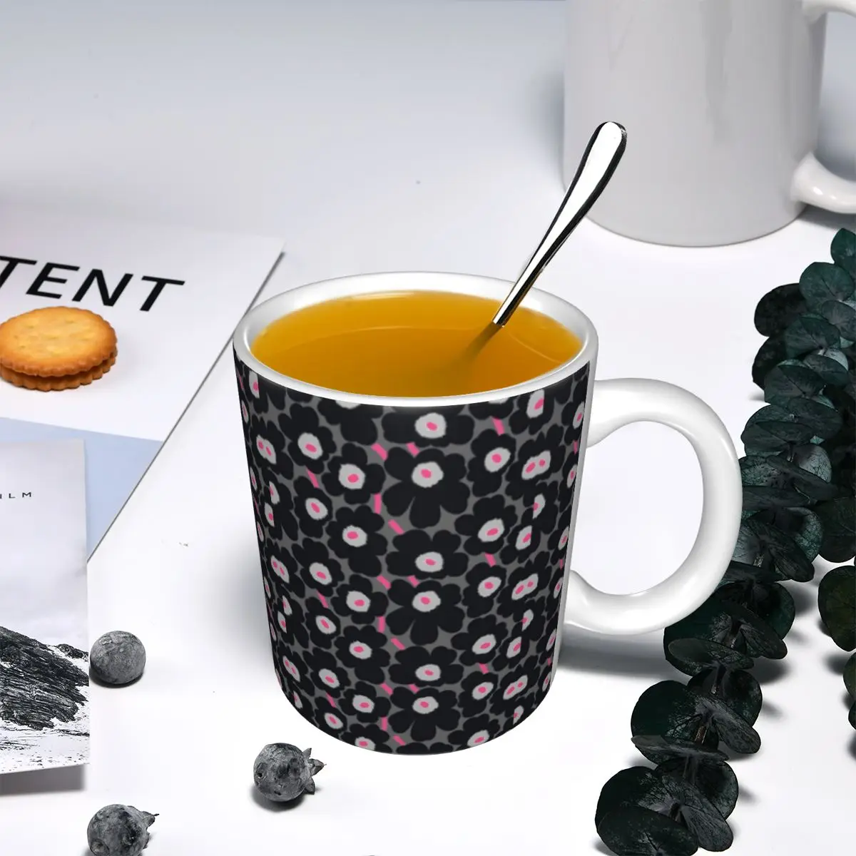 Taza de cerámica personalizada con flores abstractas, Orla Kiely, taza de café, regalo creativo