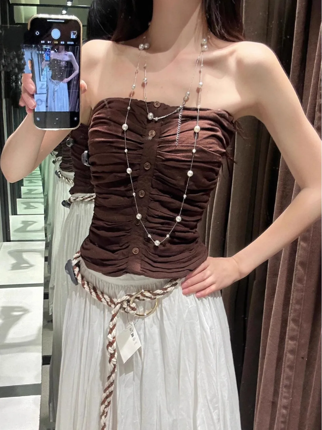 المرأة سليم صالح الكتان مزيج تجمع الصدر التفاف زر واحد مثير المحاصيل الأعلى صيف جديد 2025 Faion تنوعا البوليستر النسيج