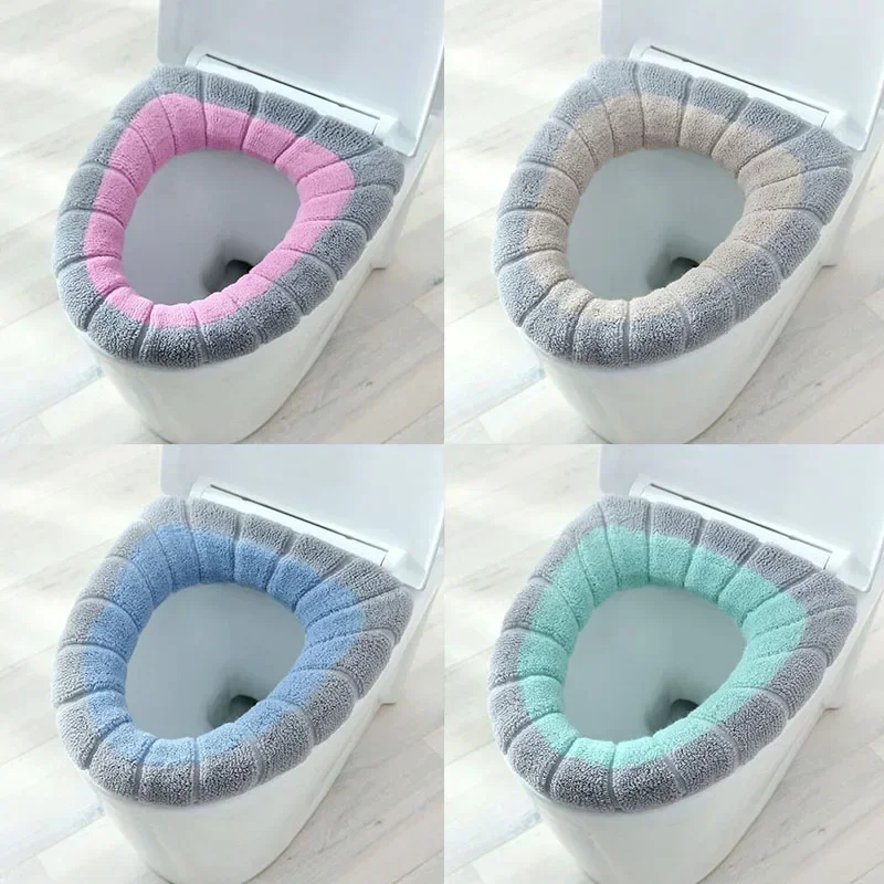 vvocci Color Bathroom 1Pcs Keep Warm Pumpkin Pattern Closestool Mat Double Accessories Knitting O-shape Decor Toilet Seat Cover