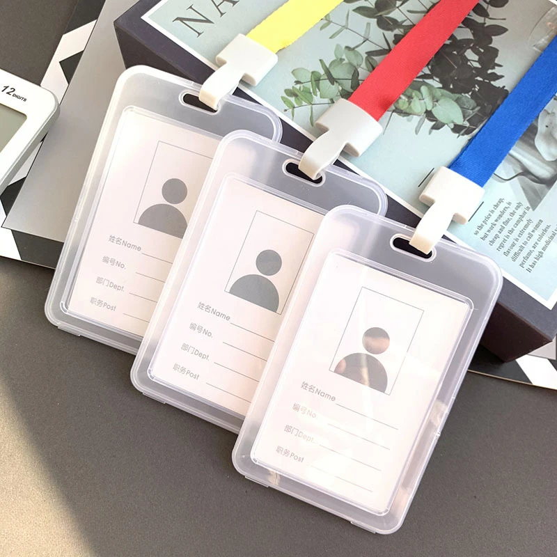 1Set Double-sided Transparent Working Permit Case with Lanyard Plastic Badge Pass Work Card Holder ID Tag Card Cover Sleeve Case