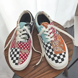 New Canvas Shoes Women's Cashew Flower Chessboard Checkerboard Low Top Couple Men's and Women's Shoes Retro Women's Board Shoes