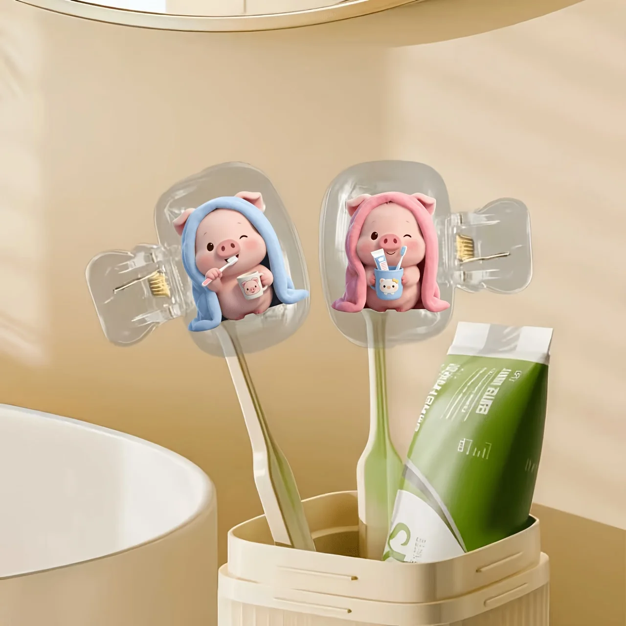 2pcs Little Pig Toothbrush Protective Cover Suitable for Home Organization Travel Essentials Cute Design Gift for Women and Girl