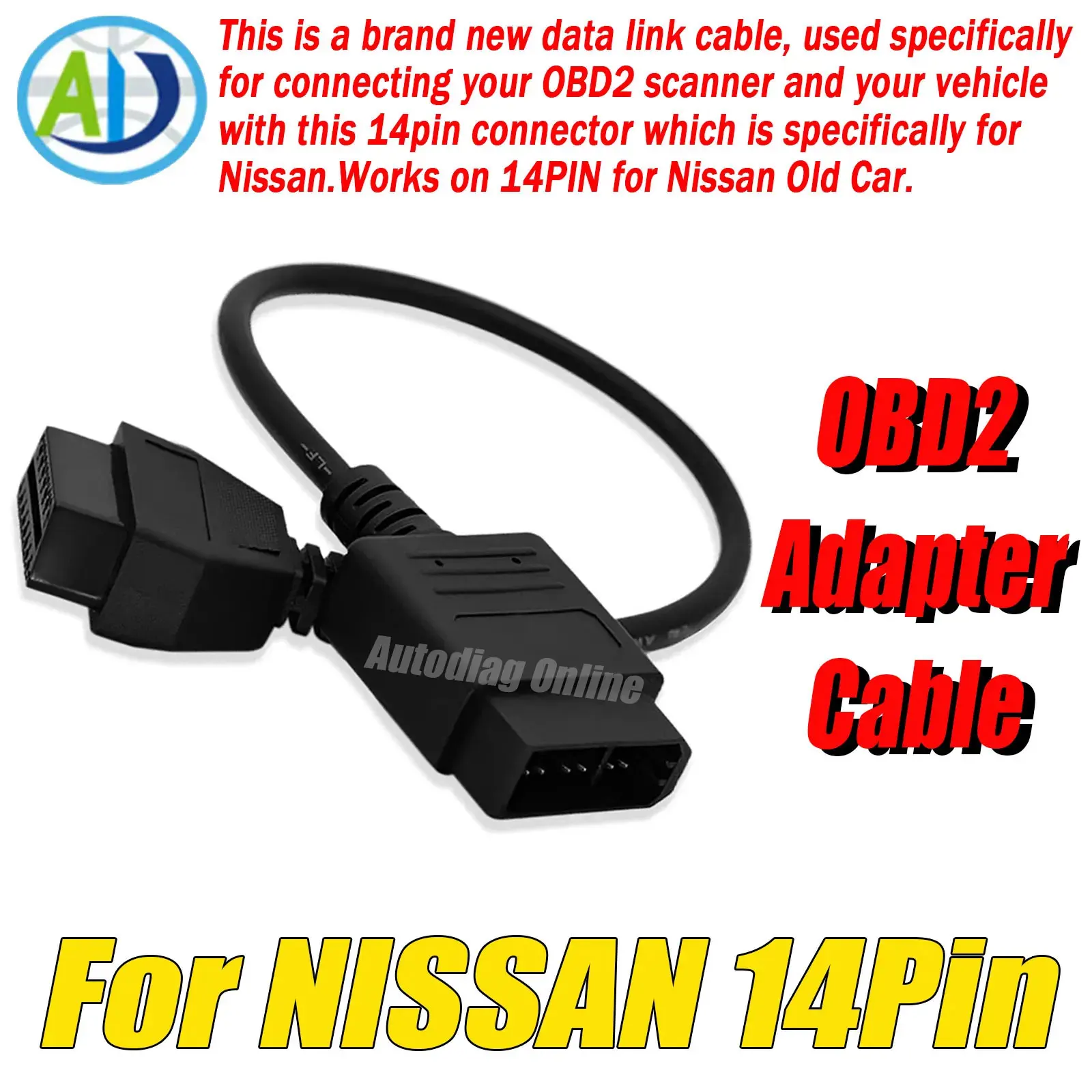 For Nissan 14Pin OBD2 Diagnostic Cable 14Pin To 16Pin Female OBDII Car Connector Adapter Cable OBD2 Diagnostic Device Cable