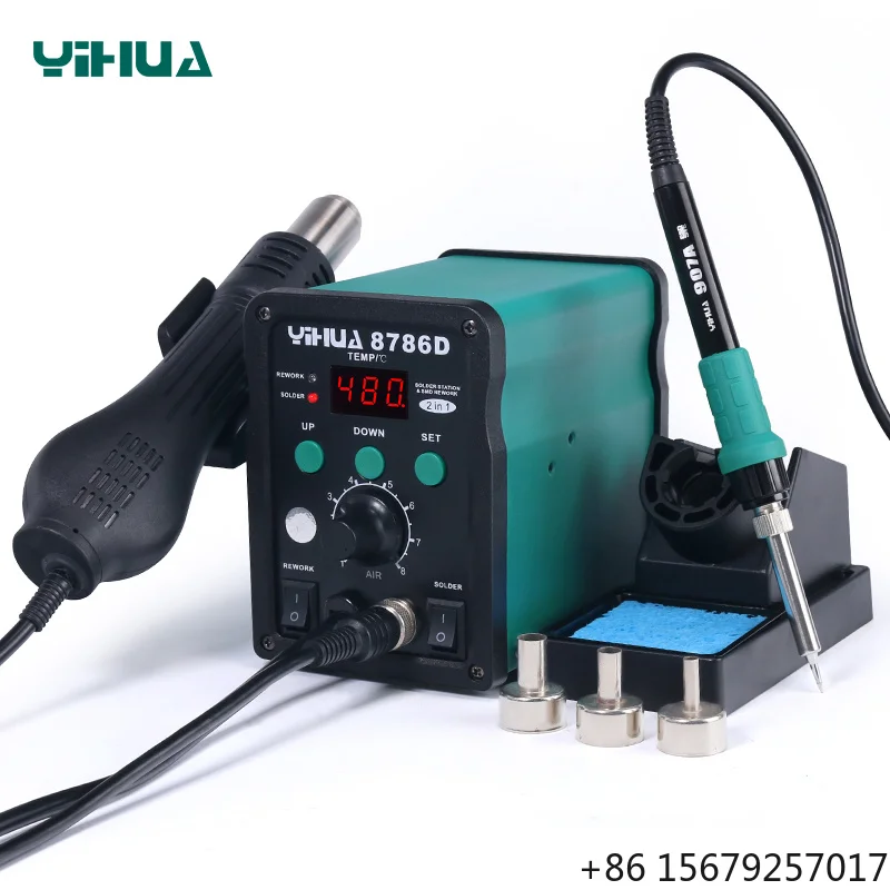 YIHUA 8786D SMD Rework Soldering Station 740W 2 in 1 Digital Display Hot Air Gun Solder Iron
