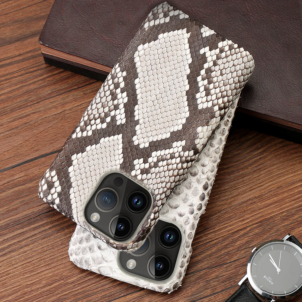

Genuine Leather Python Phone Case For iPhone 16 15 Pro Max 14 Plus 13 16Pro 14Pro 15Pro 13Pro 12 11 Promax Luxury Back Cover