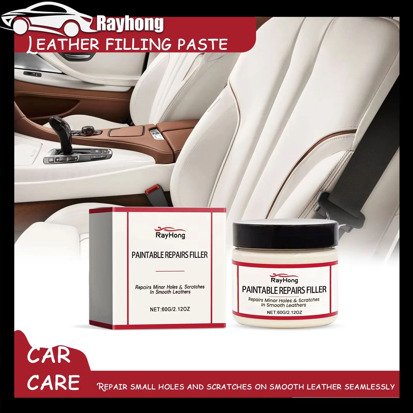 Rayhong 60ml Leather Filling Paste Car Seat Scratch Repair Sofa Leather Damage Refurbishment Paste for Home Furniture