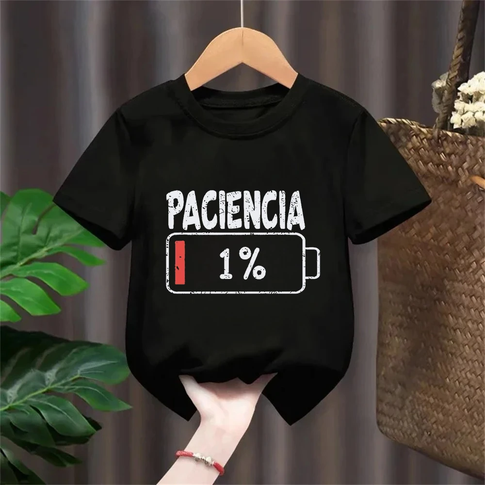 Vibrant Spanish Letter Print Short Sleeve Round Neck Kids Casual T-Shirt 100%cotton Summer - Breathable Tops
