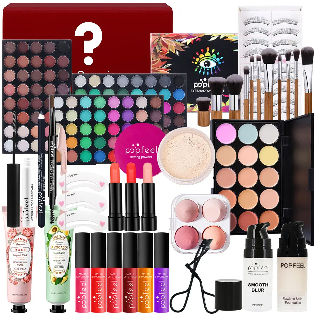 Zestaw do makeupu POPDEEL dla kobiet pełny zestaw, zestaw prezent świąteczny do makijażu All-in-one zawiera korektor do powiek puder do twarzy szminki