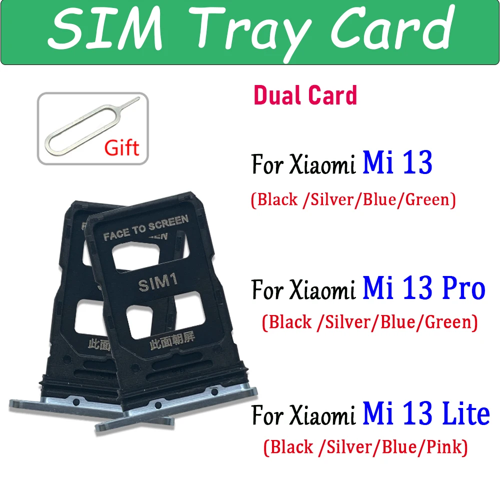 NEW Dual Card SIM Card Tray chip slot drawer Holder Replacement Repair Part + Pin For Xiaomi Mi 13 Mi 13 Lite Mi 13 13T Pro