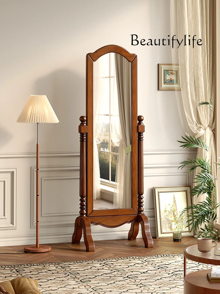 retro solid wood full body mirror floor bedroom home high definition vertical fitting mirror high-end fashion