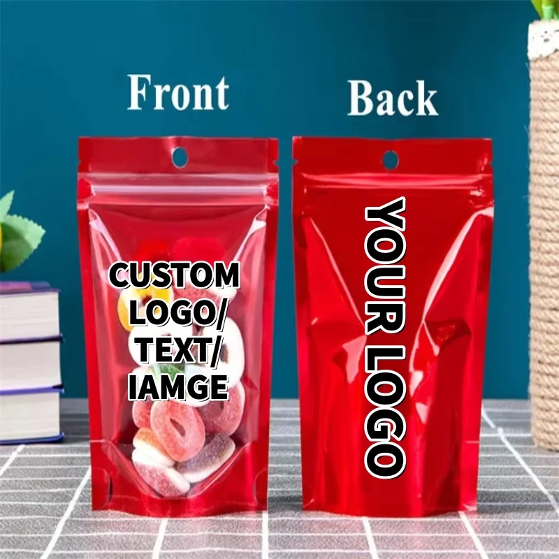 

100 шт. прозрачных красных пакетов-дойпаков с застежкой-молнией для хранения какао, матча, порошков, закусок, конфет, кофейных зерен, фиников, подарков и других товаров