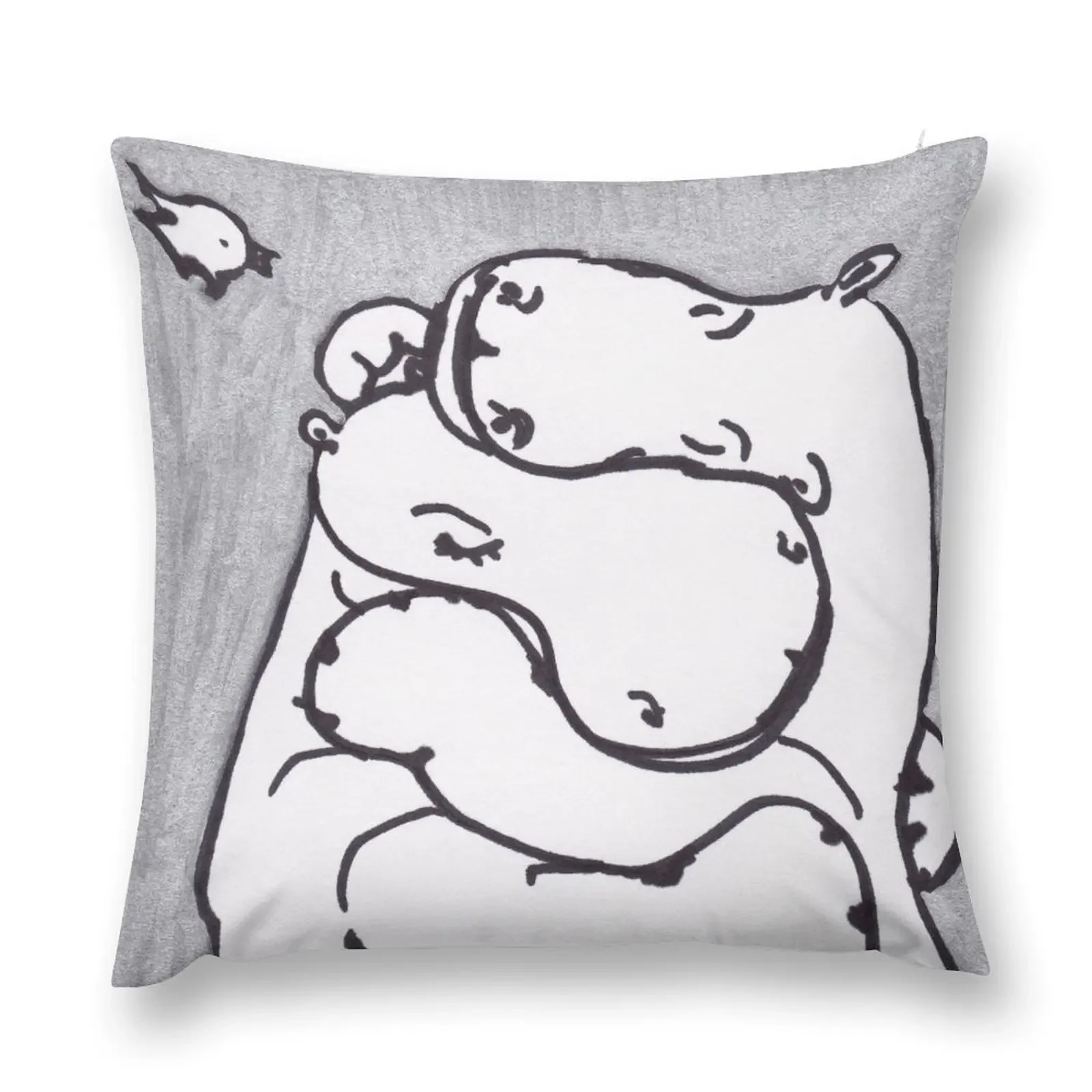 

Hippo Hug - Original Drawing Throw Pillow Plaid Sofa Custom Cushion luxury decor pillow
