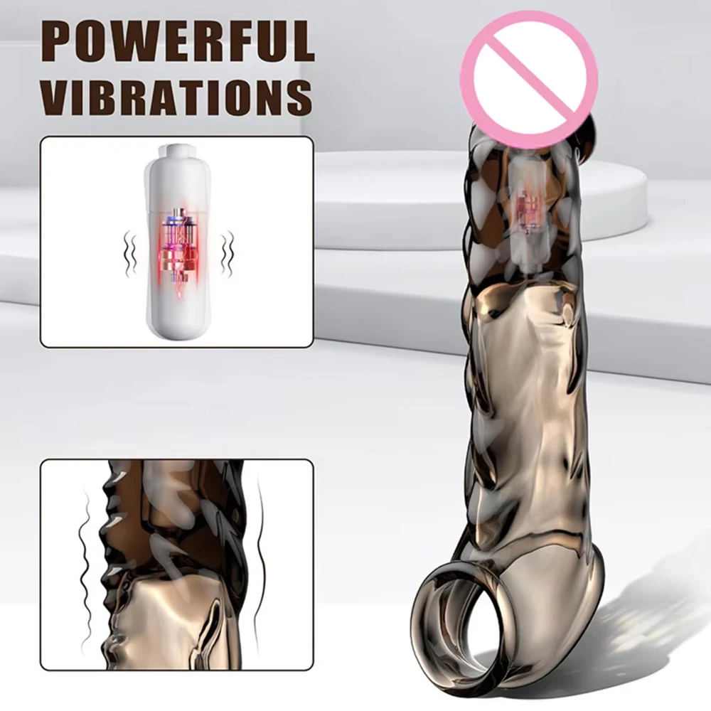 Silicone Penis Extender Condom Reusable Dildo Sleeve Glans Delay Ejaculation Cockring Adult Sex Toys For Men Couples Vibrator