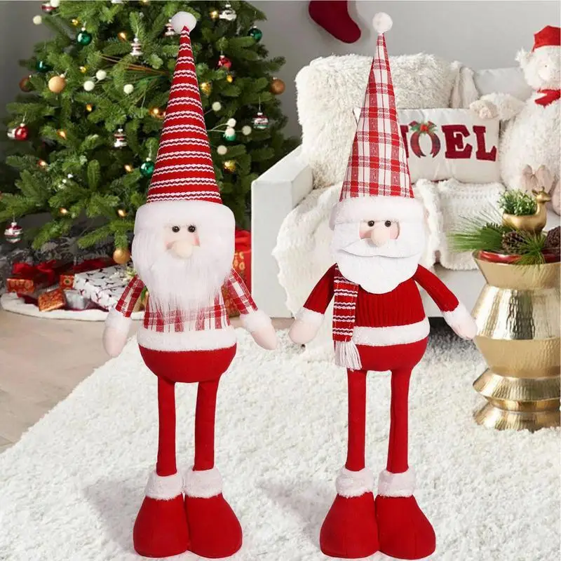 Perna telescópica de Papá Noel de pie, muñeca navideña, adorno de pierna telescópica, muñeca para decoración navideña, adornos de estatuillas suaves