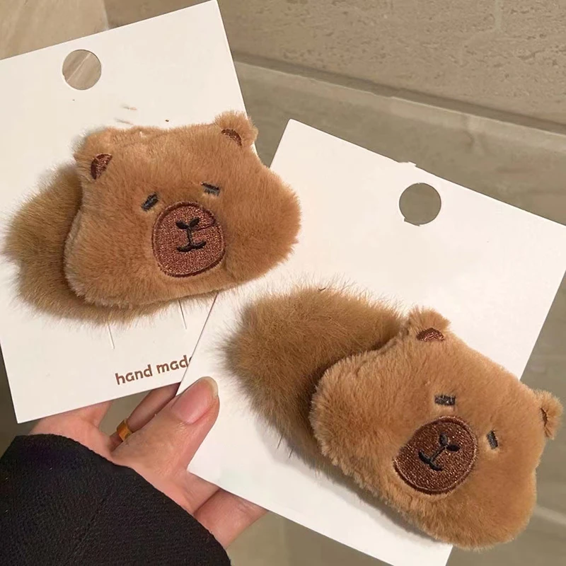 Cartoon Capybara Plush Hairpin Stuffed Animal Hair Clip Cute Side Bangs Clips Barrettes For Girls Plush Hair Accessories