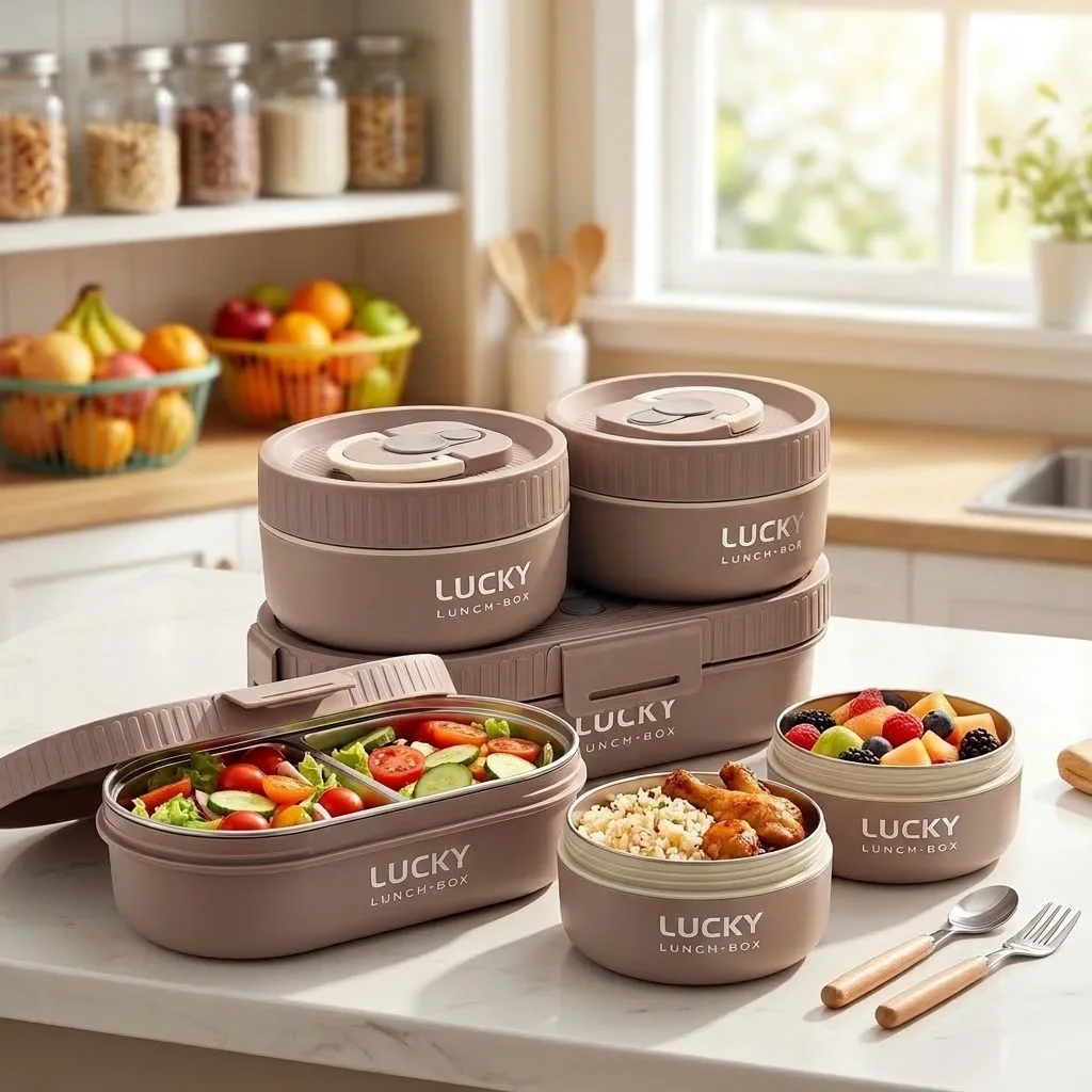 304 Stainless Steel Bento Box Thermal Lunch Box Set Food Storage Container Divided Meal Prep Bowl for School Office Microwavable