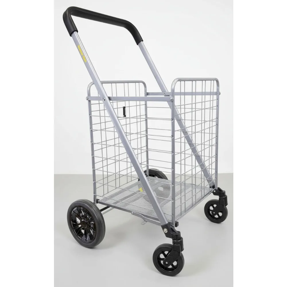 

Foldable Shopping Cart with Wheels Heavy Duty 100lb Capacity Brake System Collapsible Utility Cart for Seniors Families